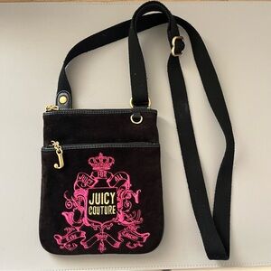 Vintage Y2K Juicy Couture Logo Print Crossbody Handbag Purse Brown Velour